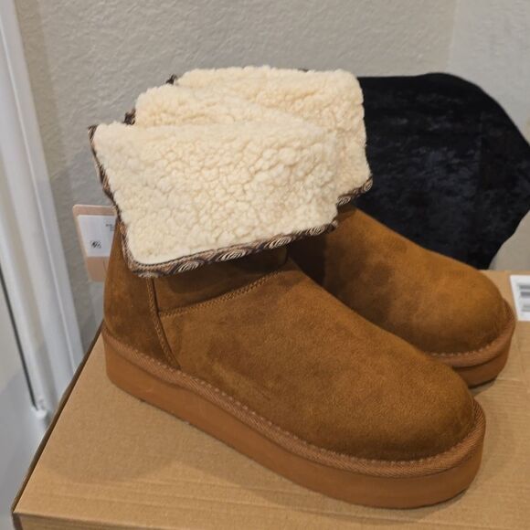 Muk Luks Adelle Platform Foldover Bootie- Chestnut - Picture 9 of 10